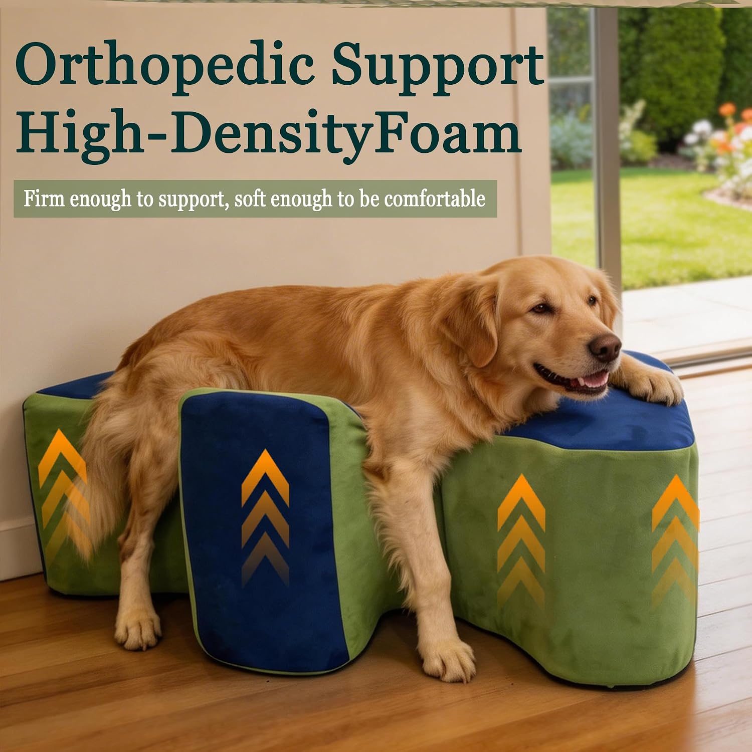 High-density foam support cradle for a large dog